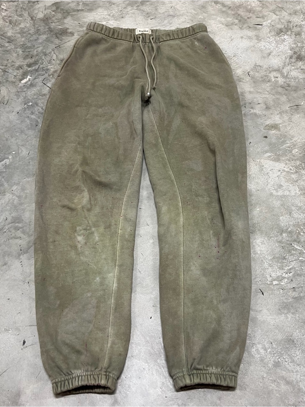 Men’s Elwood French Terry Sweatpants Olive Green Organic Cotton Size S READ
